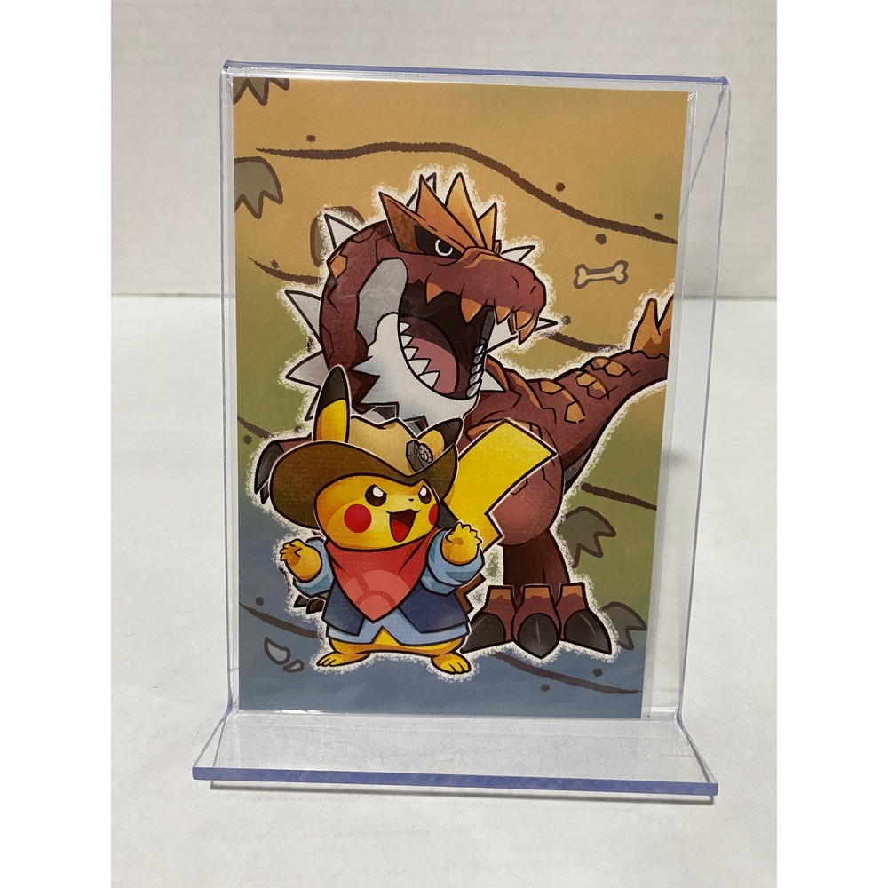 Pokemon Postcard Fossil Museum Pikachu Tyrantrum Japan Exclusive Exhibit